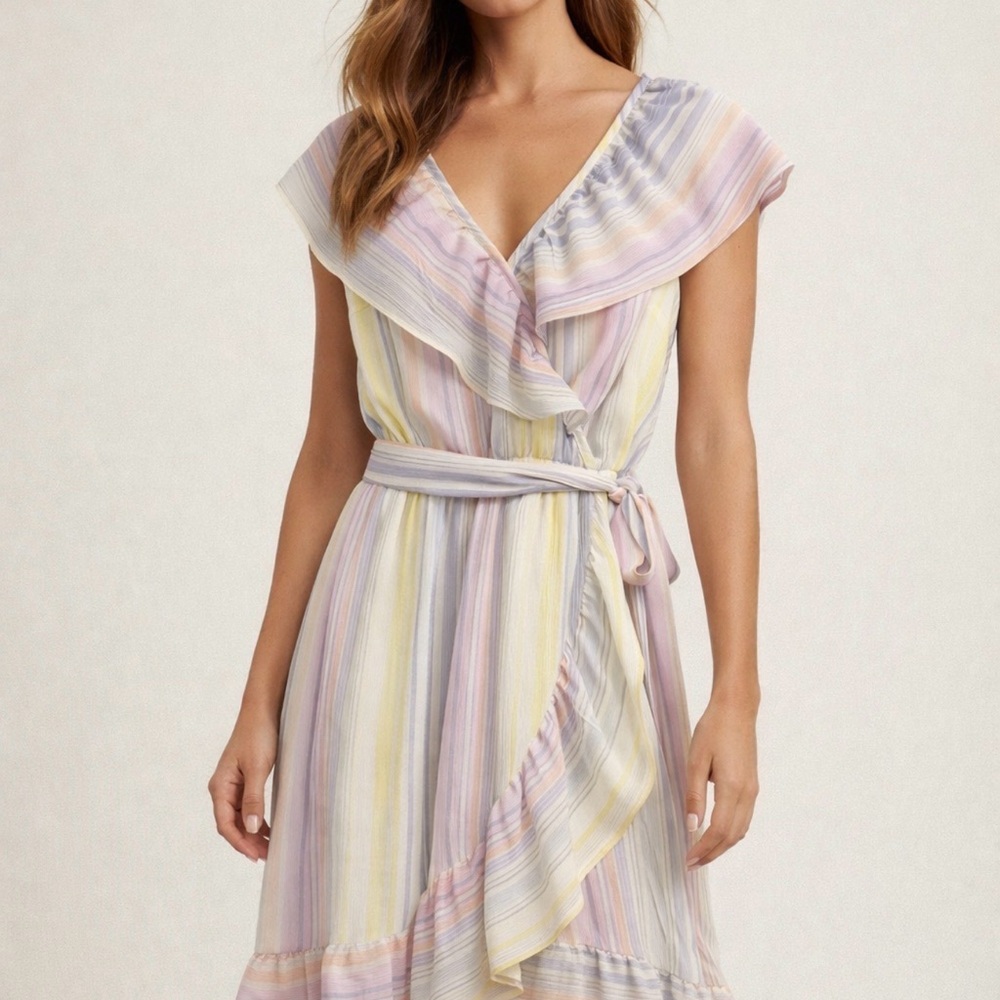 LC Lauren Conrad Pastel Striped Asymmetrical Wrap Dress